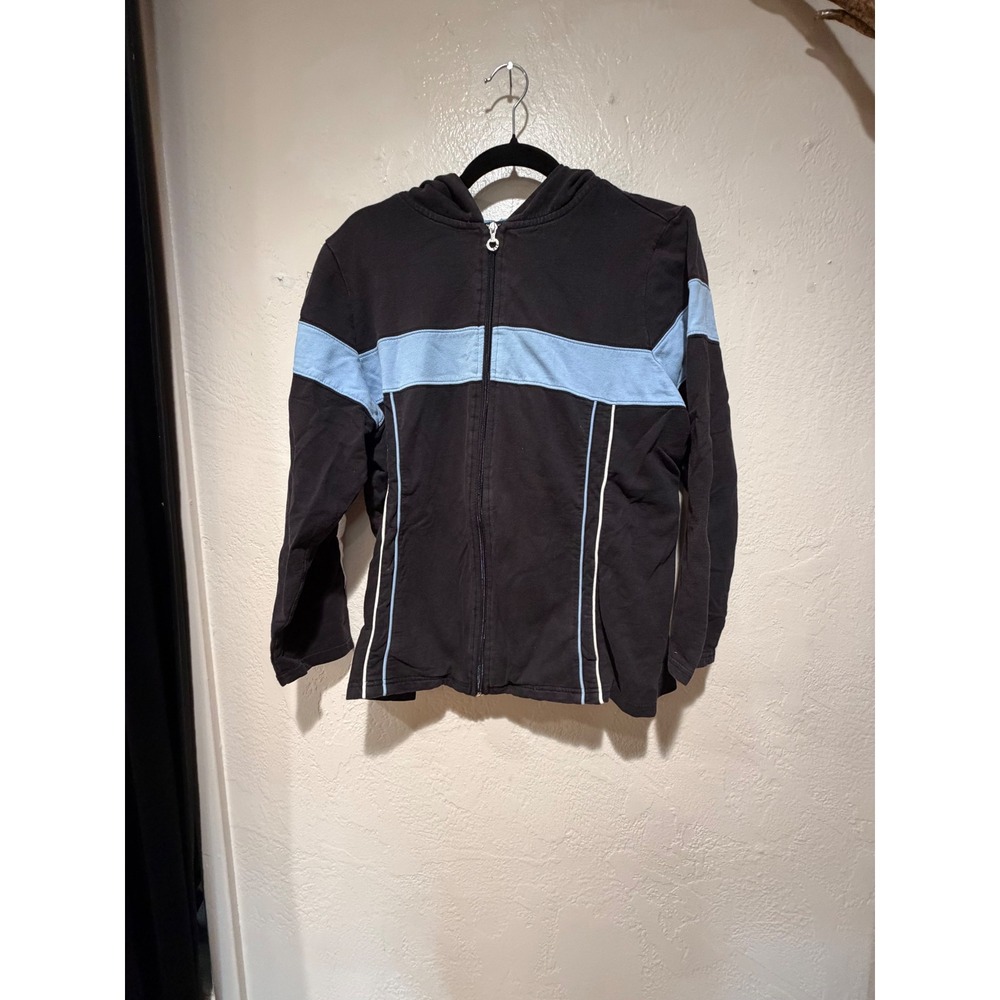 Active Women Black Blue Colorblock Full Zip Hoodie 100% Cotton Plus Size 18/20W